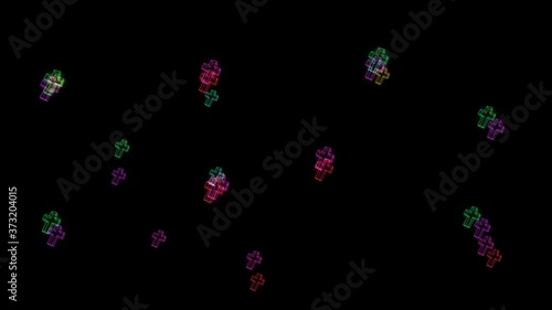 rainbow colorful amulet glow crosses emotion sign element flying all frame on black screen photo