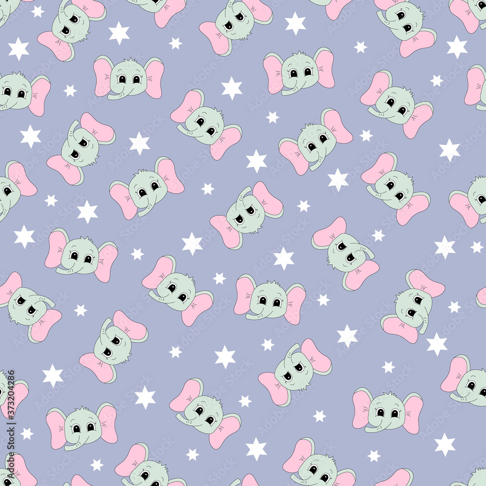 Fototapeta premium Seamless pattern with cartoon elephant. Vector illustration.