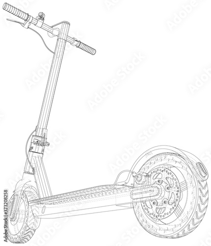 E-Scooter. Isolated wire-frame line. Vector rendering of 3d.