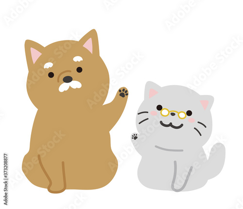 仲良しの老犬と老猫のベクターイラストレーション