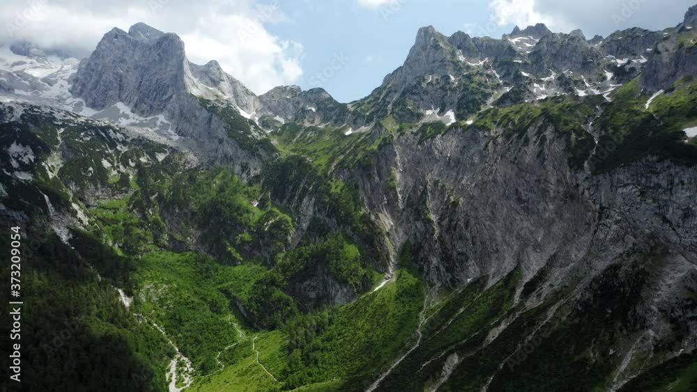Aerial view of Dachstein mountain top near Hinterer Gosausee lake Upper Austria Aerial view of Dachstein mountain top near Hinterer Gosausee lake Upper Austria