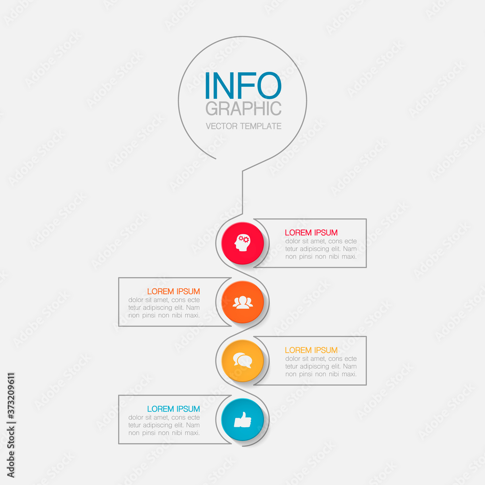 Vertical vector infographic template, 4 steps or options. Data presentation, business concept design for web, brochure, diagram.