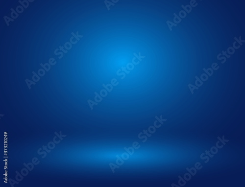 Blue background with soft light on middle, floor, 3d room background, space for text, objects, vector illustration