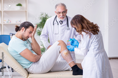Young leg injured man in the hospital