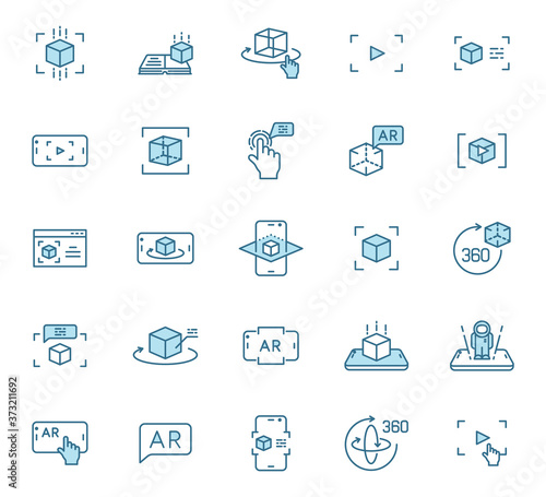 Augmented reality outline vector icons in two colors. AR and virtual reality 2 color line icon set for web design, mobile apps, ui design and print. Futuristic technology business concept