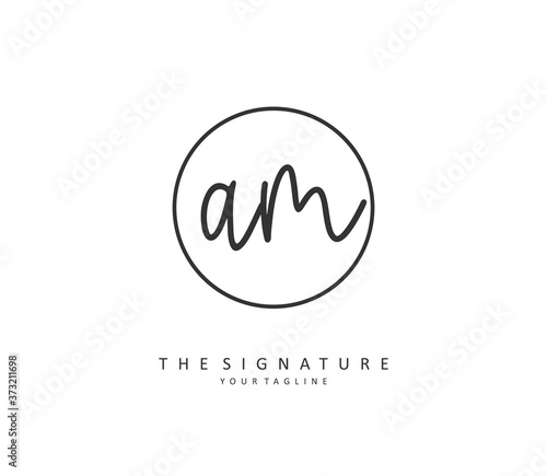 A M AM Initial letter handwriting and signature logo. A concept handwriting initial logo with template element.