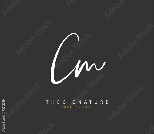 C M CM Initial letter handwriting and signature logo. A concept handwriting initial logo with template element.