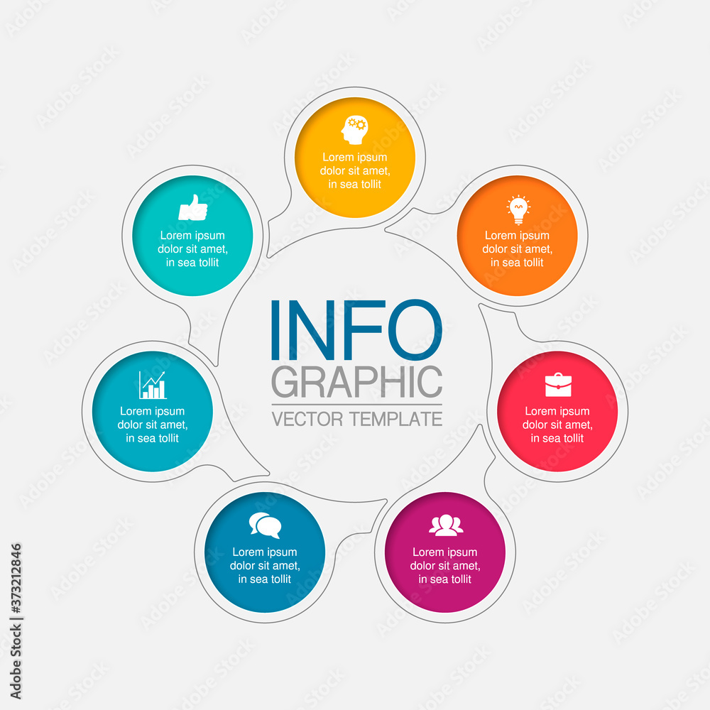Vector infographic template, circle with 7 steps or options. Data presentation, business concept design for web, brochure, diagram. Vector infographic template, circle with 7 steps or options. Data presentation, business concept design for web, brochure, diagram.