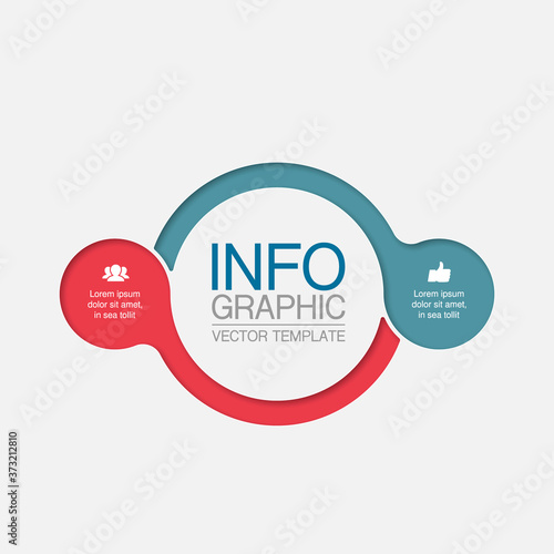 Vector infographic template, circle with 2 steps or options. Data presentation, business concept design for web, brochure, diagram.