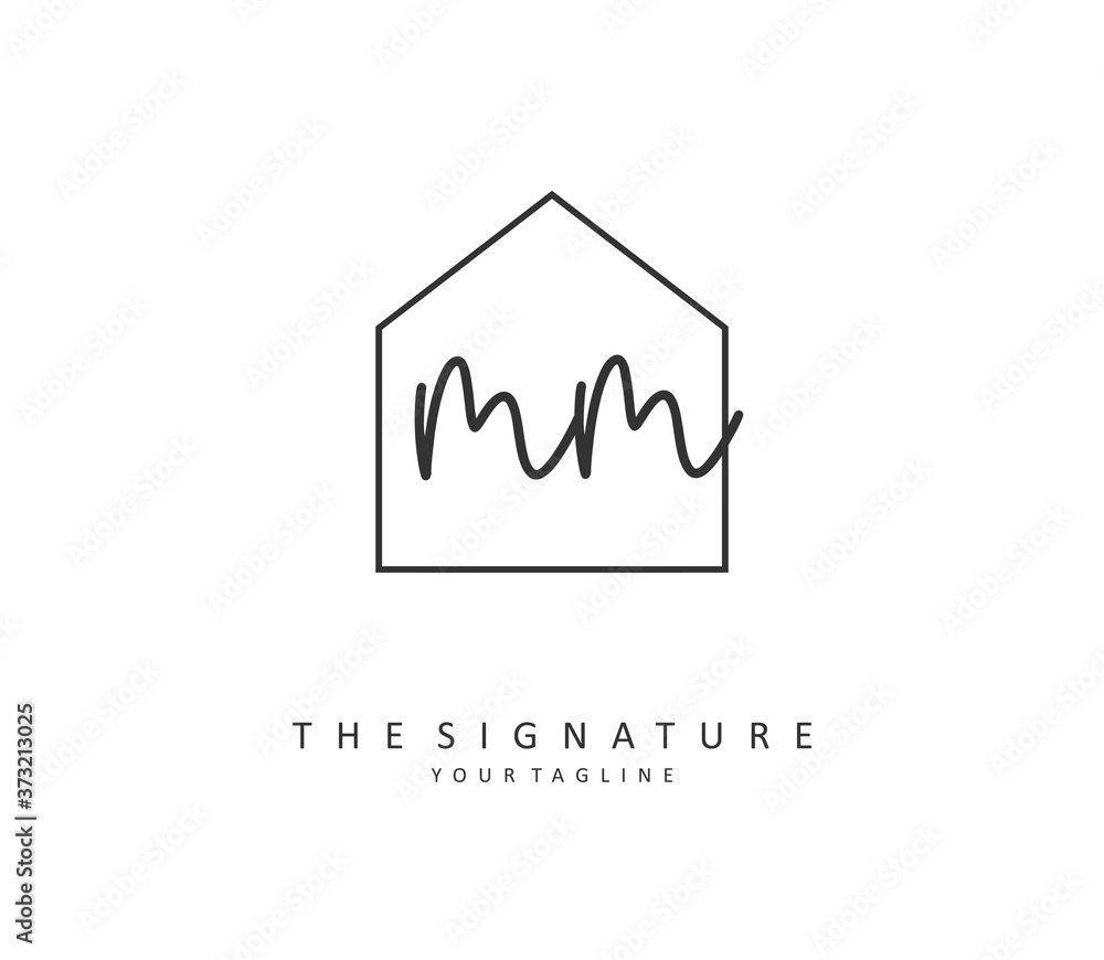 M MM Initial letter handwriting and signature logo. A concept handwriting initial logo with template element.