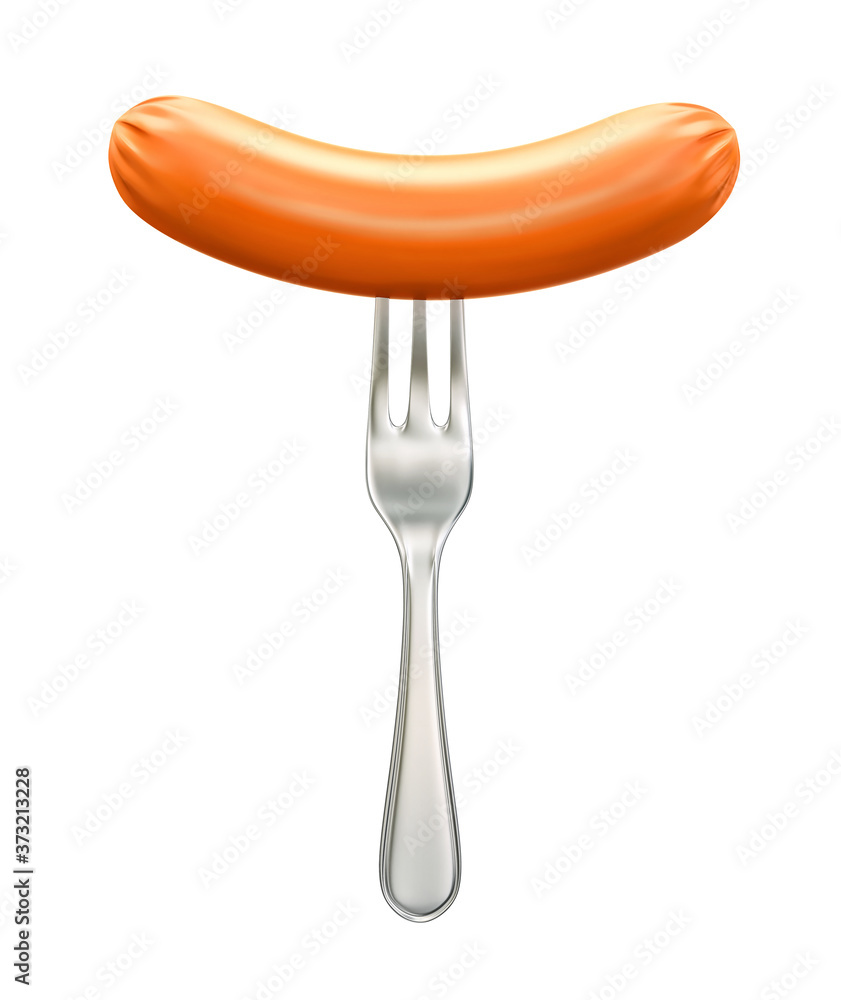 Sausage on a fork isolated on white Sausage on a fork isolated on white