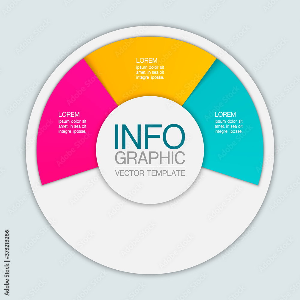 Vector infographic template, circle with 3 steps or options. Data presentation, business concept design for web, brochure, diagram. Vector infographic template, circle with 3 steps or options. Data presentation, business concept design for web, brochure, diagram.