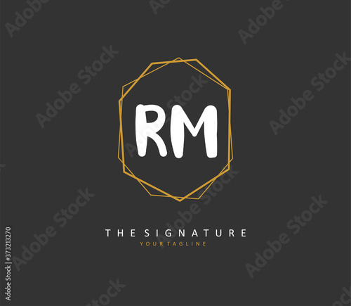 R M RM Initial letter handwriting and signature logo. A concept handwriting initial logo with template element.