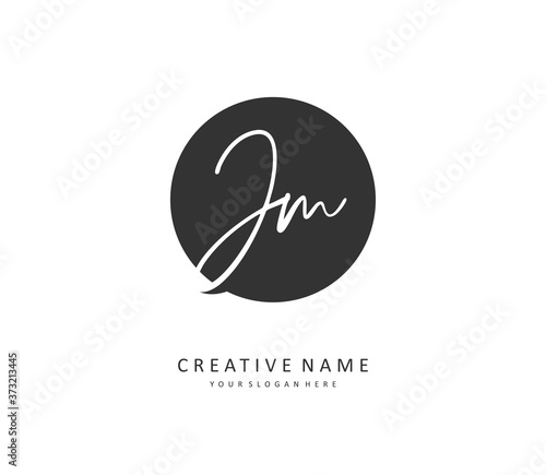 J M JM Initial letter handwriting and signature logo. A concept handwriting initial logo with template element.