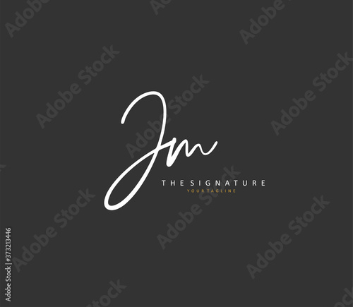 J M JM Initial letter handwriting and signature logo. A concept handwriting initial logo with template element.