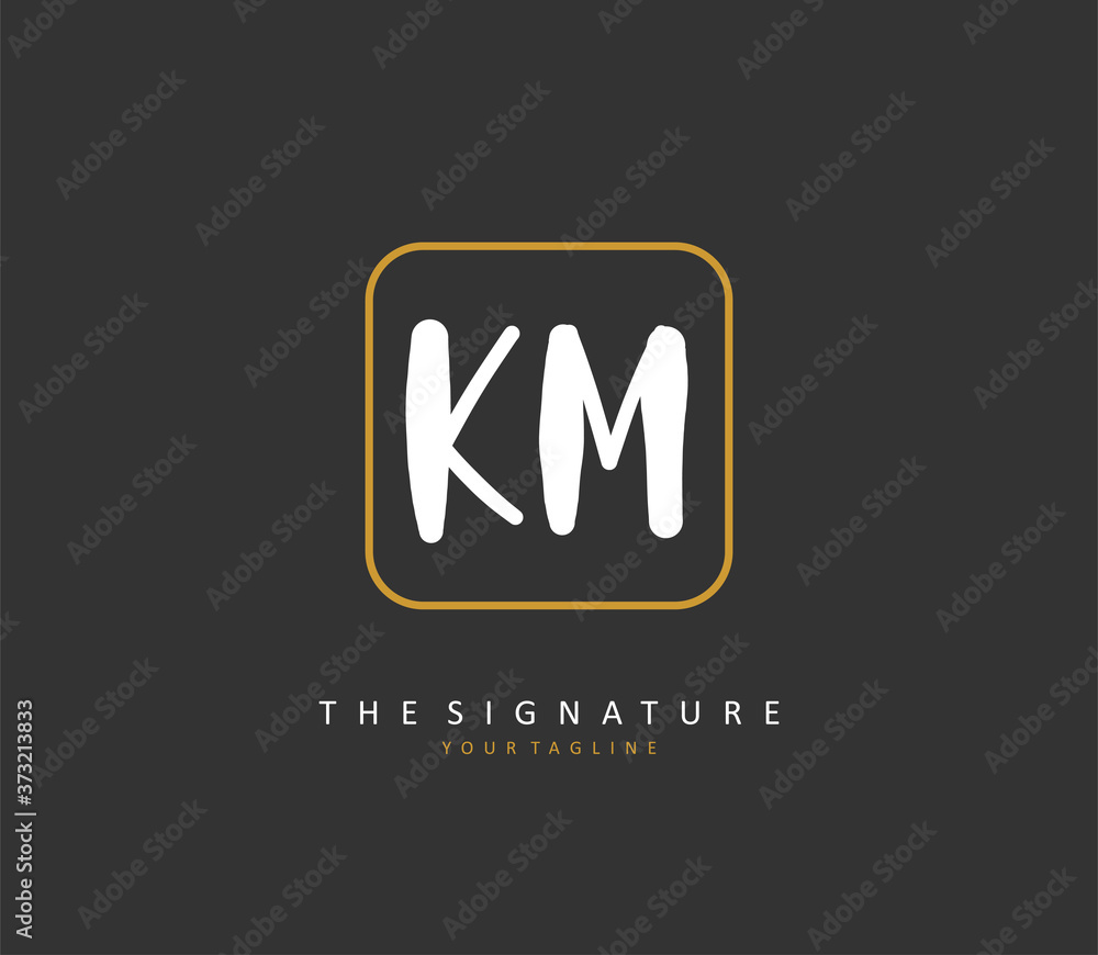 Fototapeta premium K M KM Initial letter handwriting and signature logo. A concept handwriting initial logo with template element.