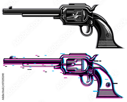Illustration vector graphic of two pistol design with different style. A hunter equipment