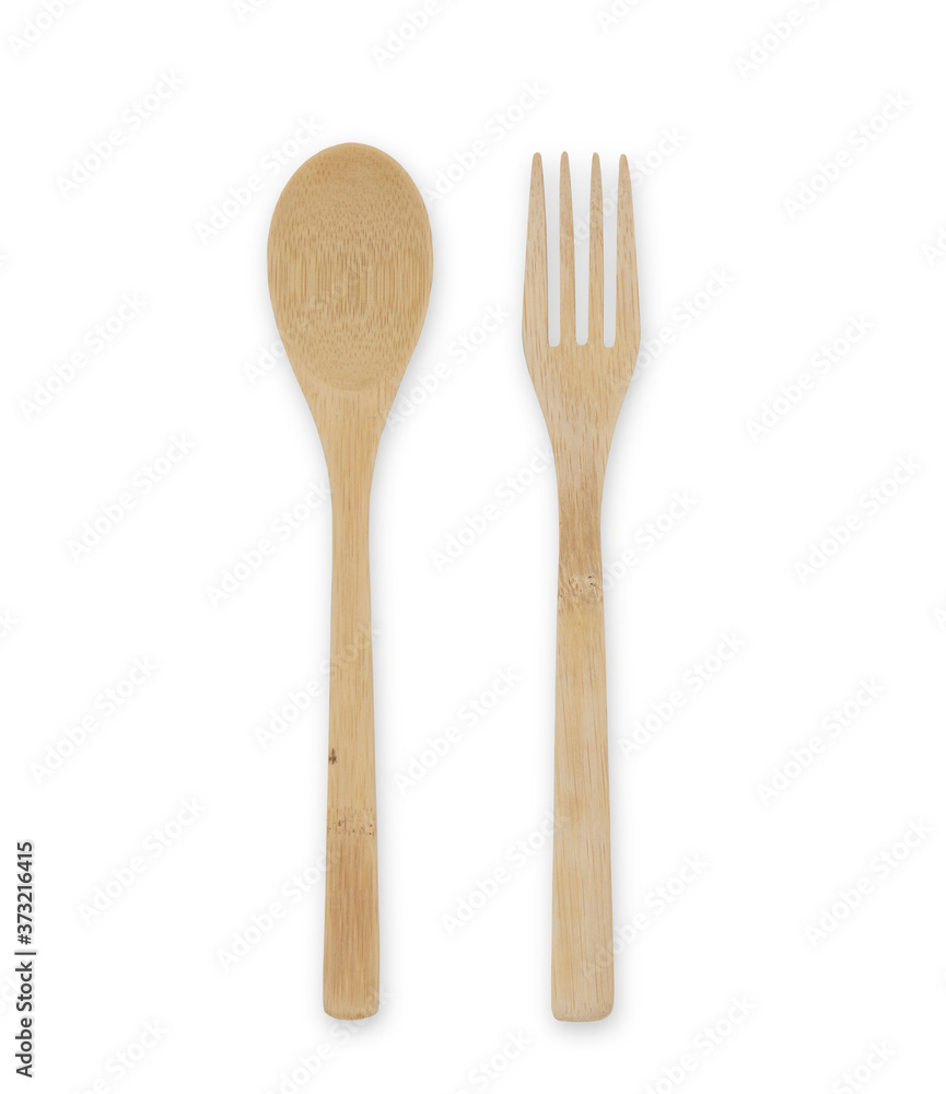 Bamboo fork and spoon made of natural material isolated on white background. Bamboo fork and spoon made of natural material isolated on white background.