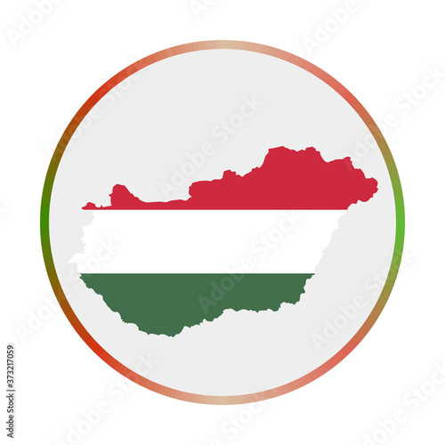 Hungary icon. Shape of the country with Hungary flag. Round sign with flag colors gradient ring. Attractive vector illustration.