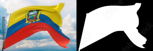 Waving flags of the world - flag of Ecuador. Set of flag and alpha matte 3D illustration. Very high quality mask without unwanted edge. High resolution for professional composition.