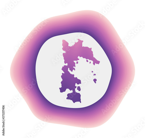 Patmos icon. Colorful gradient logo of the island. Purple red Patmos rounded sign with map for your design. Vector illustration.