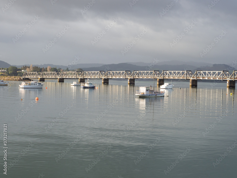 Boats And Rail Bridge At Tauranga Harbour