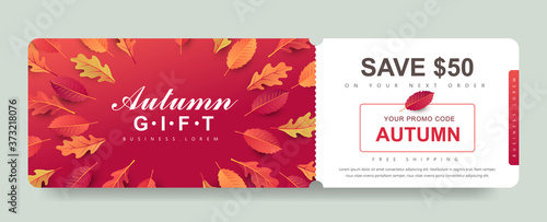 Autumn Gift promotion Coupon banner background. Elegant Autumn Voucher Design. 