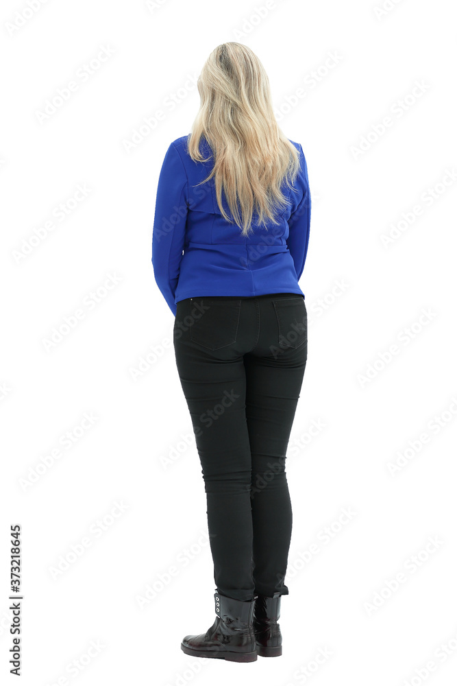 old woman in bright clothes stands back full length isolated on old woman in bright clothes stands back full length isolated on