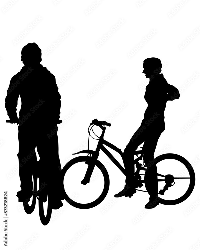 Fototapeta premium Young athlete on a bike for extreme stunts. Isolated silhouette on a white background