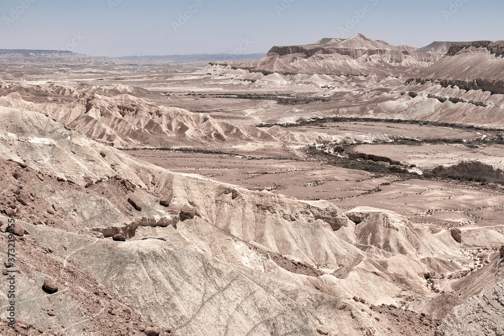 The Negev Desert. View of the limestone mountains of Qing gorge