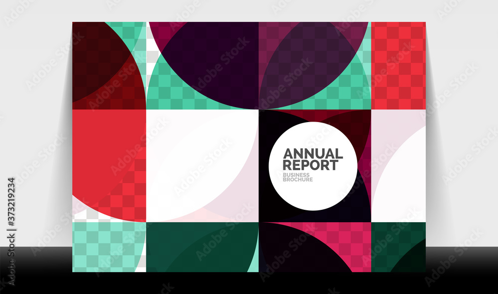 Horizontal A4 business flyer annual report template, circles and triangle style shapes modern geometric design for brochure layout, magazine or booklet Horizontal A4 business flyer annual report template, circles and triangle style shapes modern geometric design for brochure layout, magazine or booklet