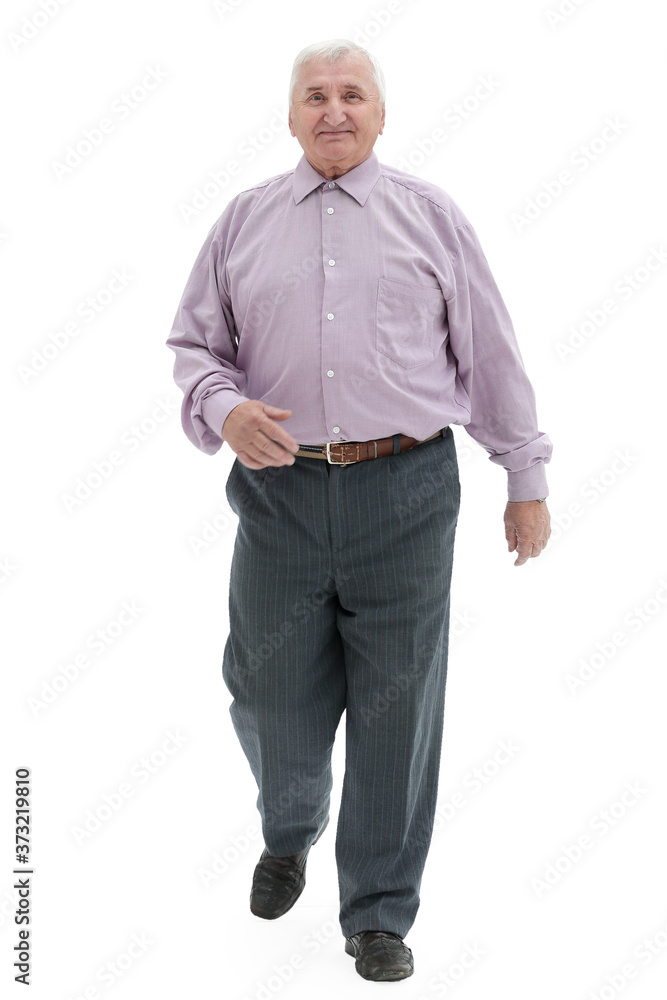 full length gait of an old gray-haired man on a white background full length gait of an old gray-haired man on a white background