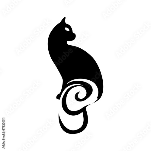 silhouette cat with initial clip art illustration