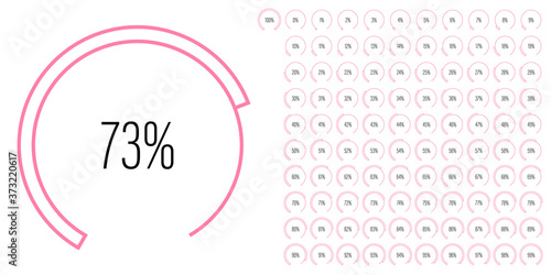 Set of circular sector percentage diagrams meters from 0 to 100 ready-to-use for web design, user interface UI or infographic - indicator with pink