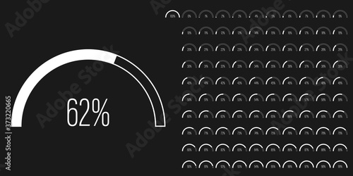 Set of semicircle percentage diagrams meters from 0 to 100 ready-to-use for web design, user interface UI or infographic - indicator with white photo