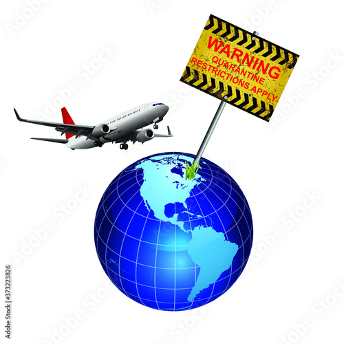 Warning quarantine restrictions apply sign relating to countries quarantining incoming international passenger arrivals due to the worldwide pandemic