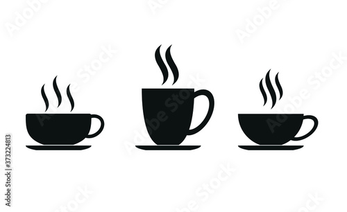 set of black simple icons. Coffee cup isolated on white