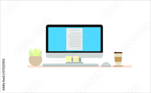 Home office work concept. In coronavirus days, most people work at their home. Stay awake with coffee.