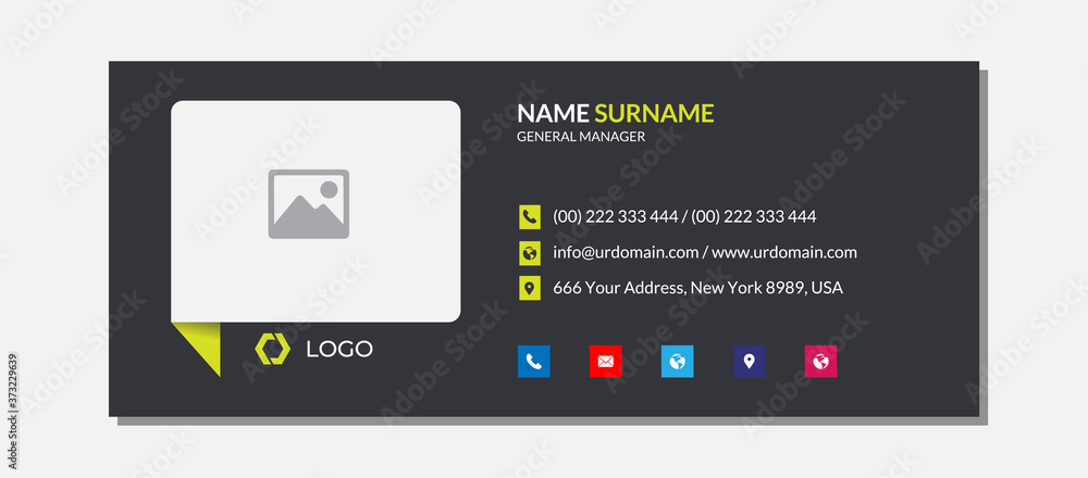Modern email signature template with an author photo place Modern email signature template with an author photo place