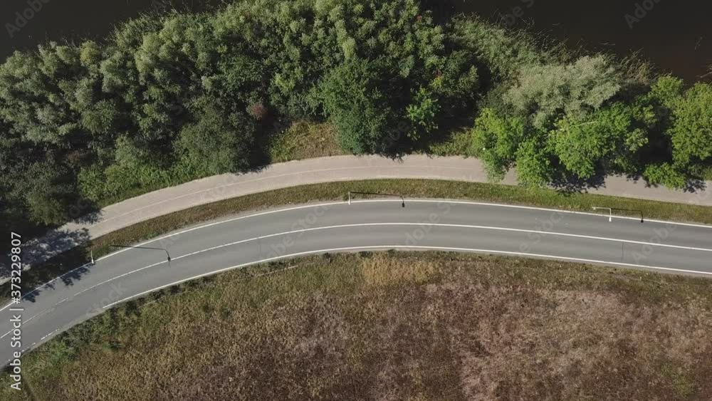 Forest road at the hills of Hilversums park Anna's Hoeve in the Netherlands, Aerial topdown Forest road at the hills of Hilversums park Anna's Hoeve in the Netherlands, Aerial topdown