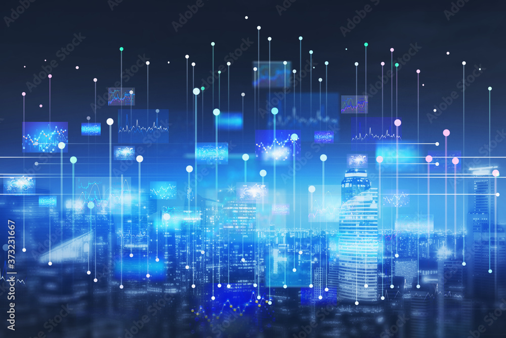Night smart city panoramic view Night smart city panoramic view