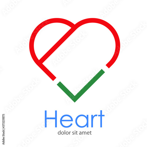 Logotipo lineal corazón con símbolo check en rojo y verde