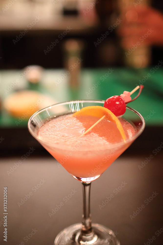 cocktails in glasses on bar counter in pup or restaurant cocktails in glasses on bar counter in pup or restaurant