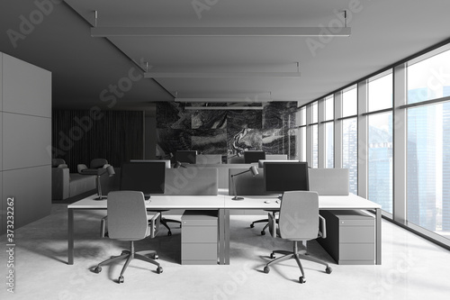 Panoramic black marble open space office