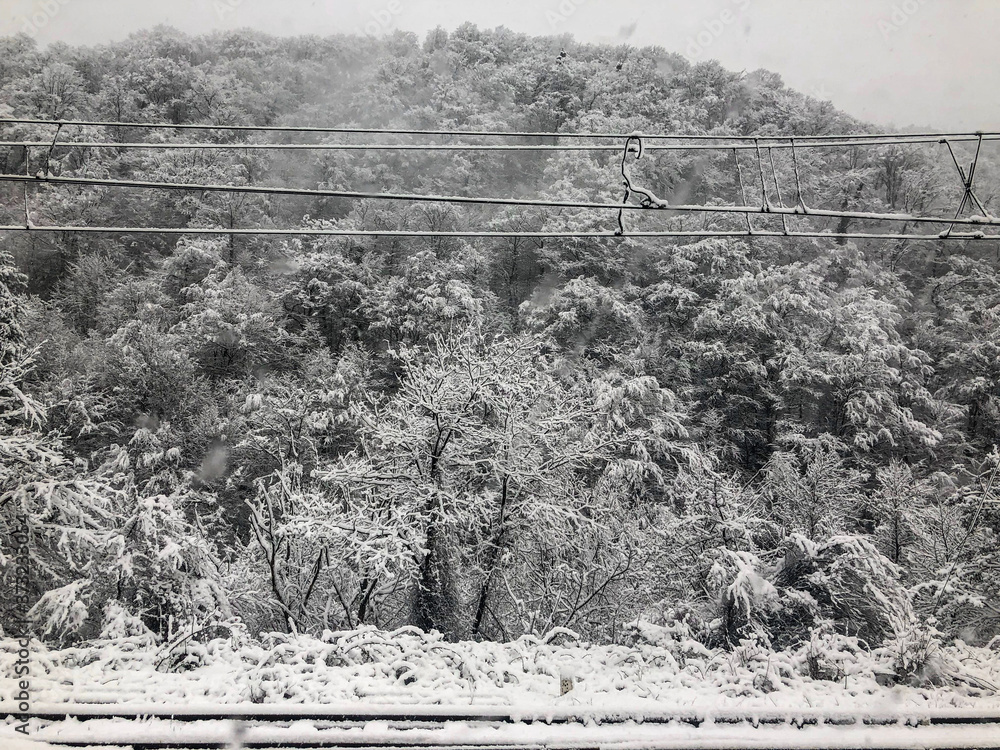 Winter in Georgia. Photo taken from the train window during my travel through the Georgia. 