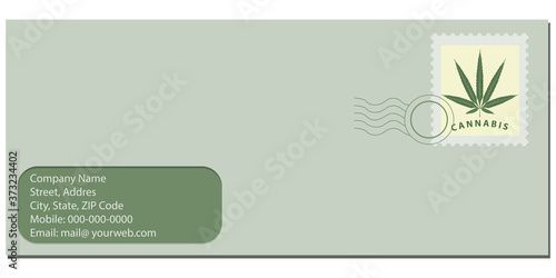 Postage stamp cannabis sheet  envelope  stamp  address - isolated on white background - vector.