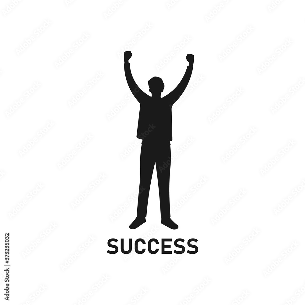 Young man standing and raising hands or arms silhouette. Successful