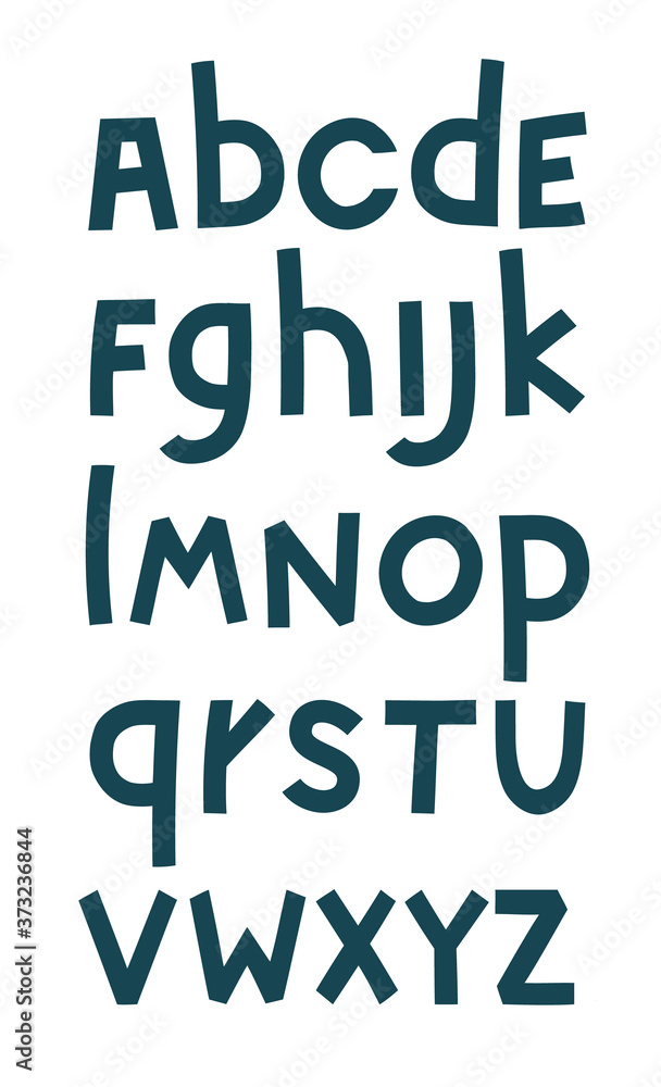 Vector illustration of the alphabet set in dark blue color.