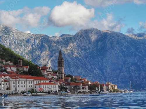 View of Kotor bay from beautiful town Perast, Montenegro.