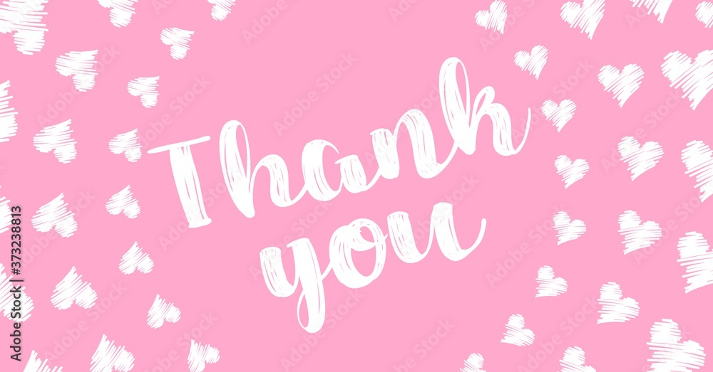 Naklejka premium Thank You Card. Hand Written Lettering for Title, Heading, Photo Overlay, Wedding Invitation, Thank You Message. Heart shaped frame with thank you words, elegant thank you card